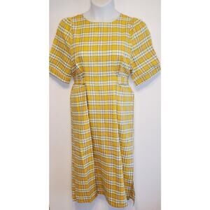 Beulah Style Cotton/Polyester Yellow Plaid Midi Dress